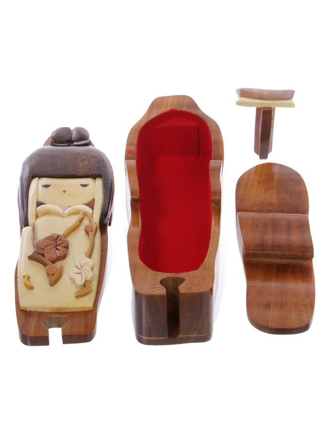 Beltiscool Handcrafted Wooden Japanese Doll Secret Jewelry Puzzle Box - Doll - Image 5